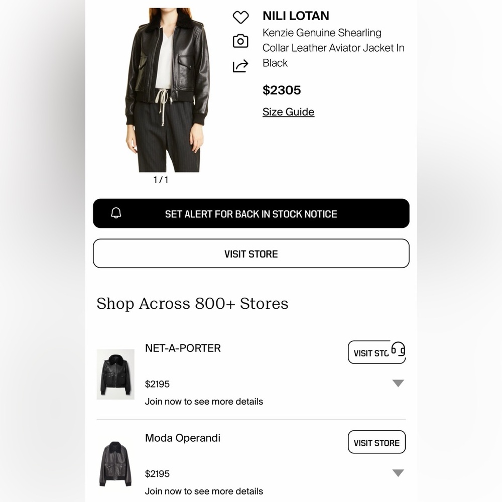 Nili Lotan Kenzie Genuine Shearling Collar Leather Aviator Jacket - Picture 5 of 7